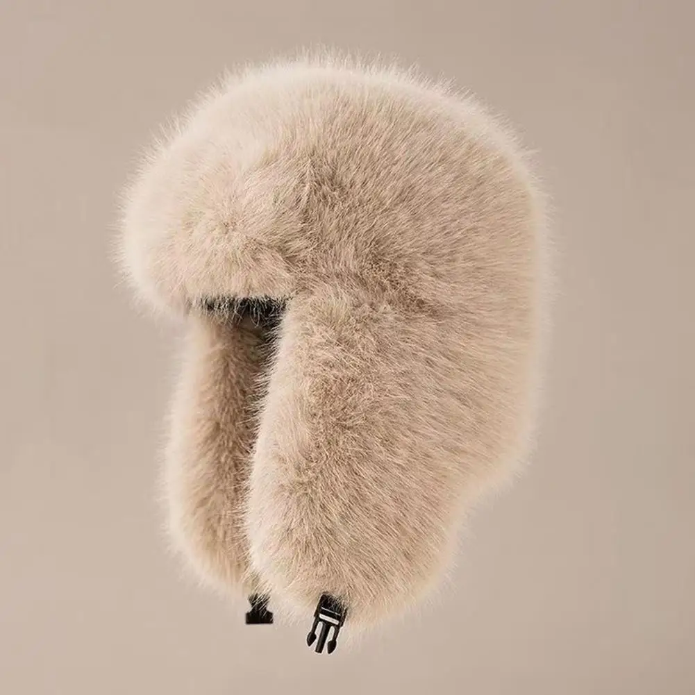 Thickened Plush Snow Cap Faux Fur Trapper Hat with Ear Flaps Fleece Lined Winter Ushanka Windproof Weather Hat for Women Outdoor