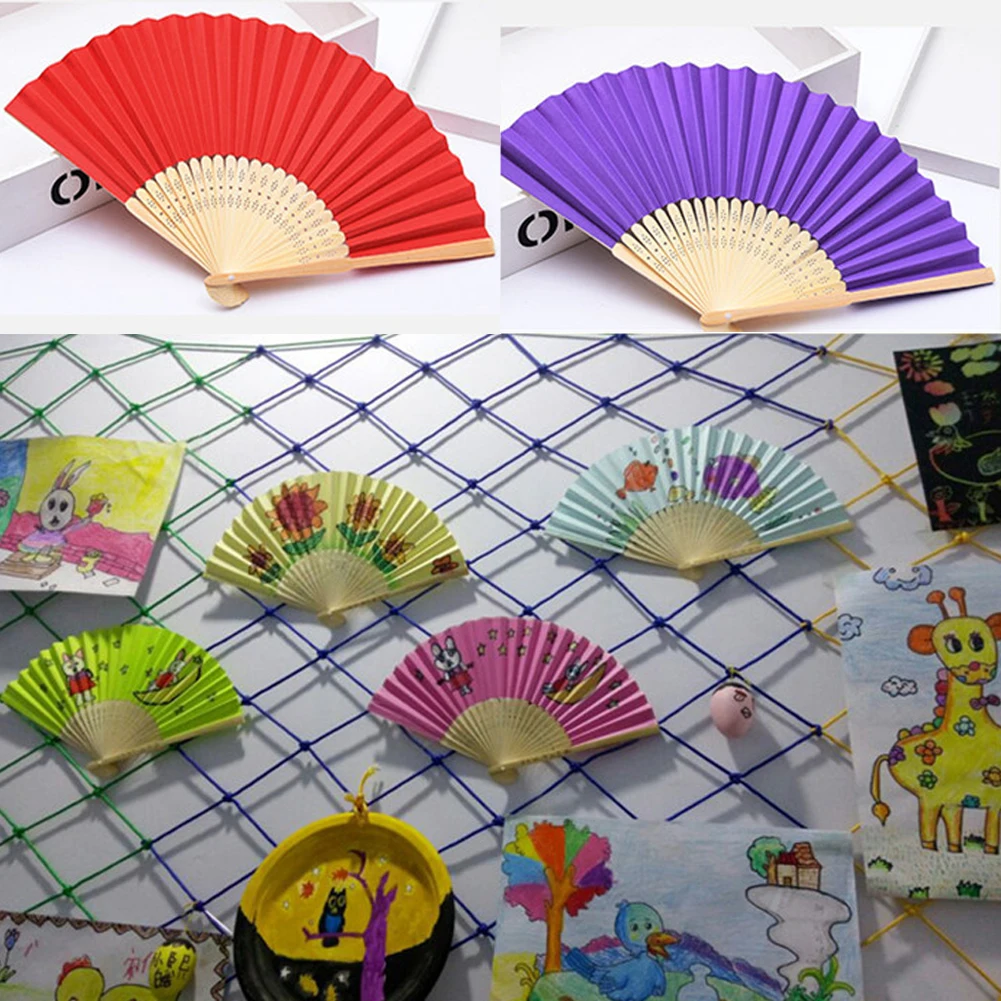 Pure Color Blank Bamboo Folding Fan Children\'s Painting Handicraft Cartoon Calligraphy Graffiti Paper Fan Wall Hanging Souvenir