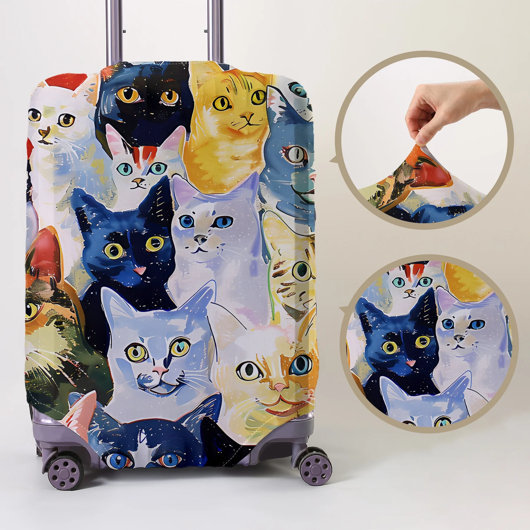 

Защитный чехол для багажа с акварельным принтом группы кошек, подходит для чемоданов 18-32 дюймов, с ручкой для переноски.
