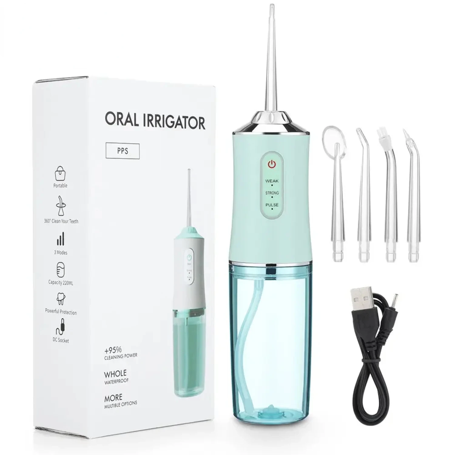 Irrigator Portable Dental Water Flosser USB Rechargeable Jet Floss Tooth Pick 4 Tip 220ml 3 Modes IPX7 1400rpm