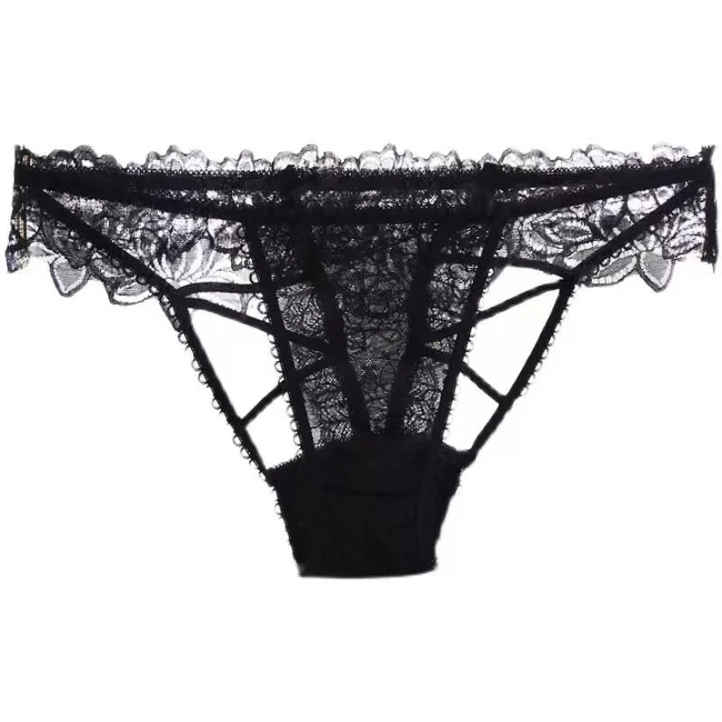 

European and American Sexy Hot Straps Low Waist Lace Panties Women's Comfortable and Breathable Hollow Mood Scheming Briefs New