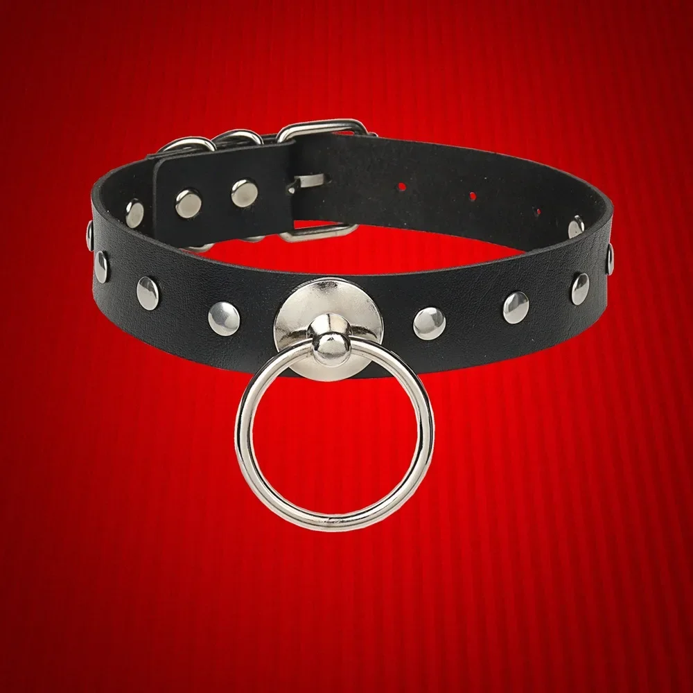 Individuality Exaggerate Punk Harajuku Dark Rock and roll Night club Hip hop Ring Type O Rivet Flat nail Cortex Choker Pendant