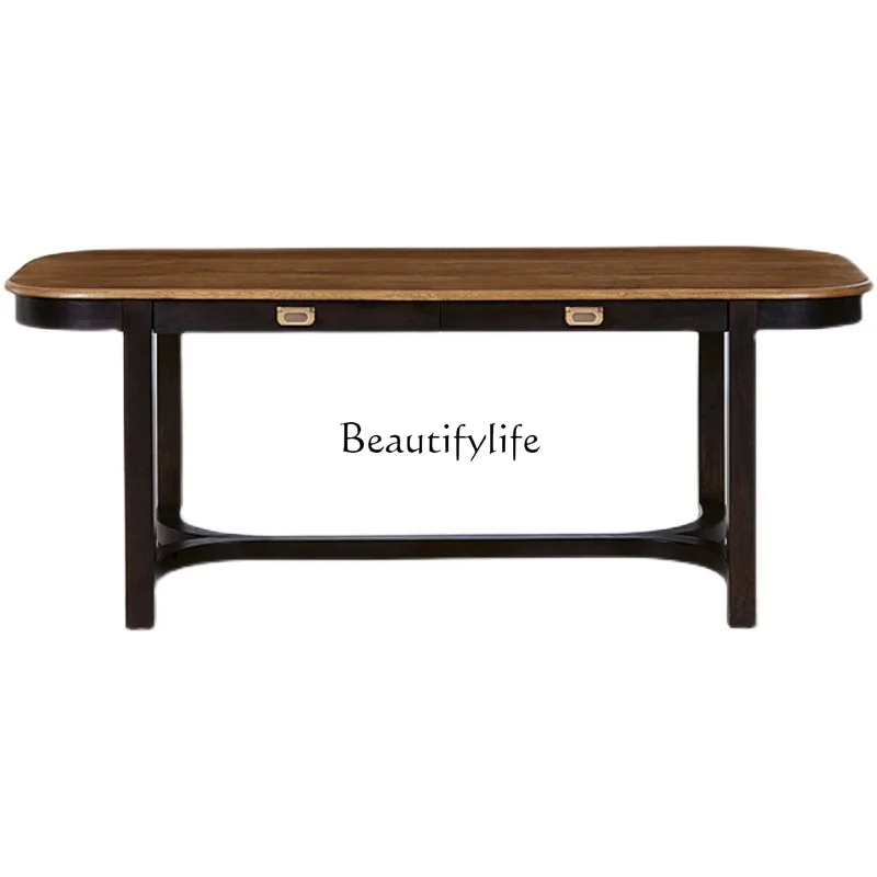 

*Carved solid wood old dining table modern simple light luxury restaurant Nordic log special shape