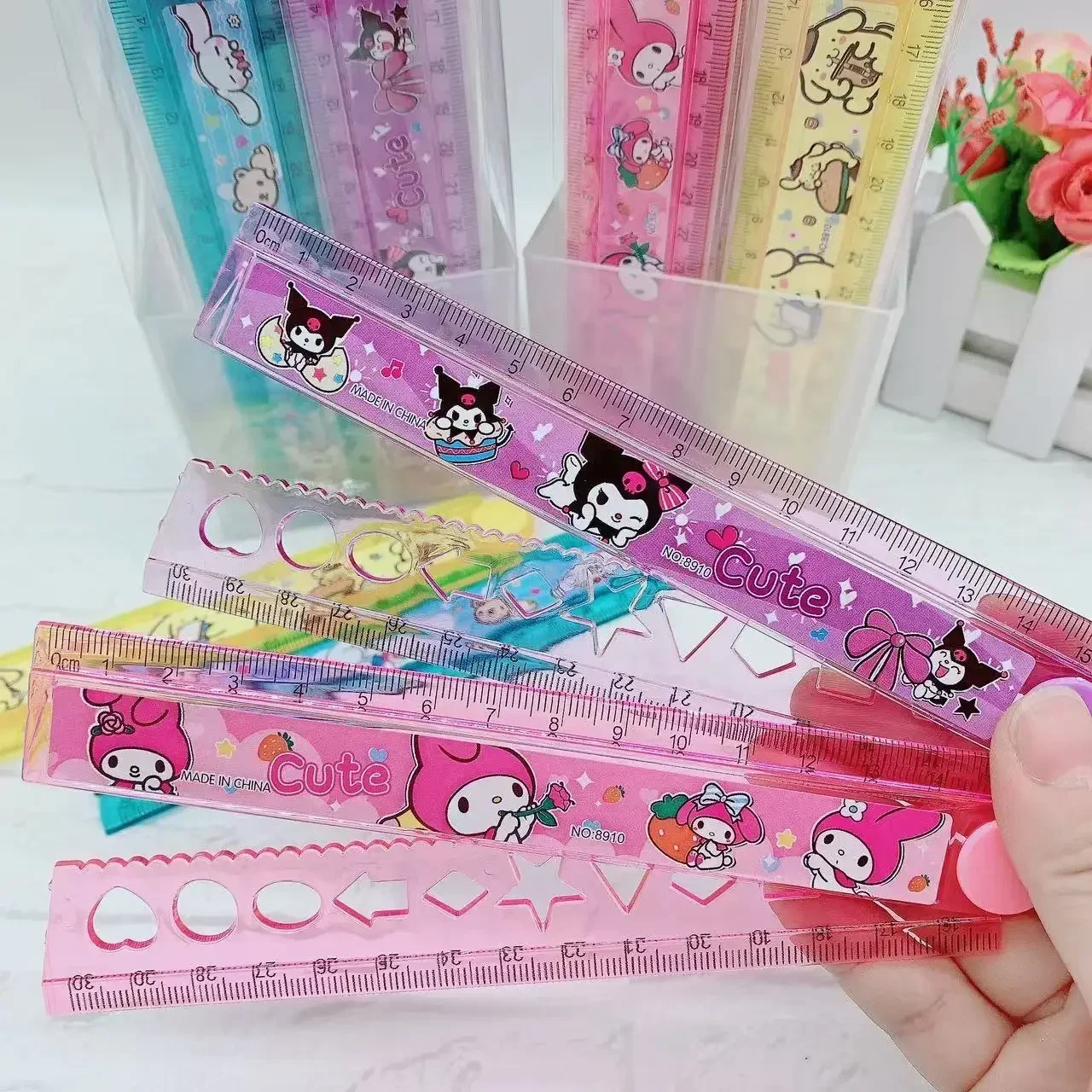 1PCS Sanrio Stationery Ruler  Hello Kitty My Melody Kuromi Anime Figures Pocket Measuring Ruler Kids Stationery School Supplies