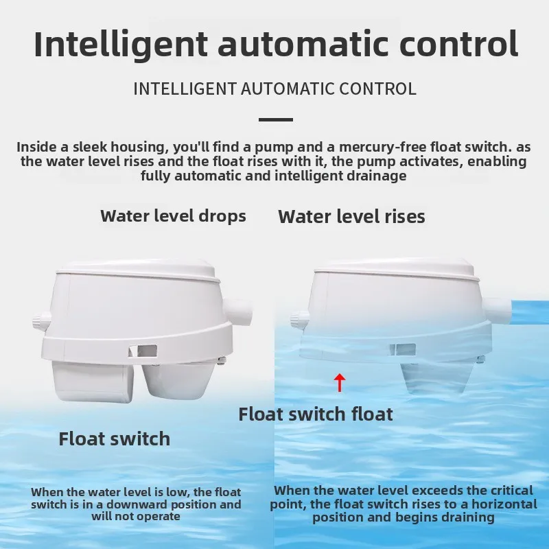 Marine Automatic Submersible Bilge Drainage Pump, Battery Operated Small Water Pump Suitable for Yacht, Speedboat and RV Use