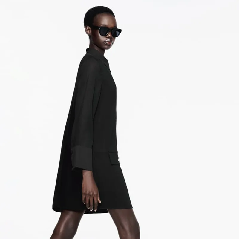 Nowa sukienka Hepburn Sle Bla z 2024 roku, półprzezroczysta, łączona, midi, damska, modna, długa, z okrągłym dekoltem.