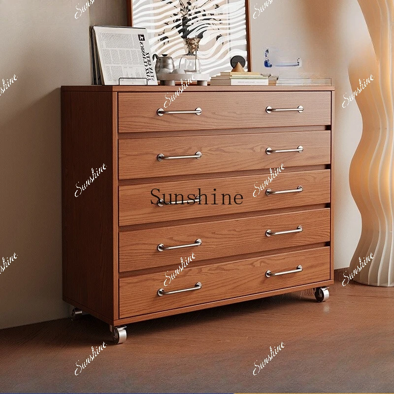 Retro solid wood simple drawer type high style against the wall large capacity removable side cabinet  FT