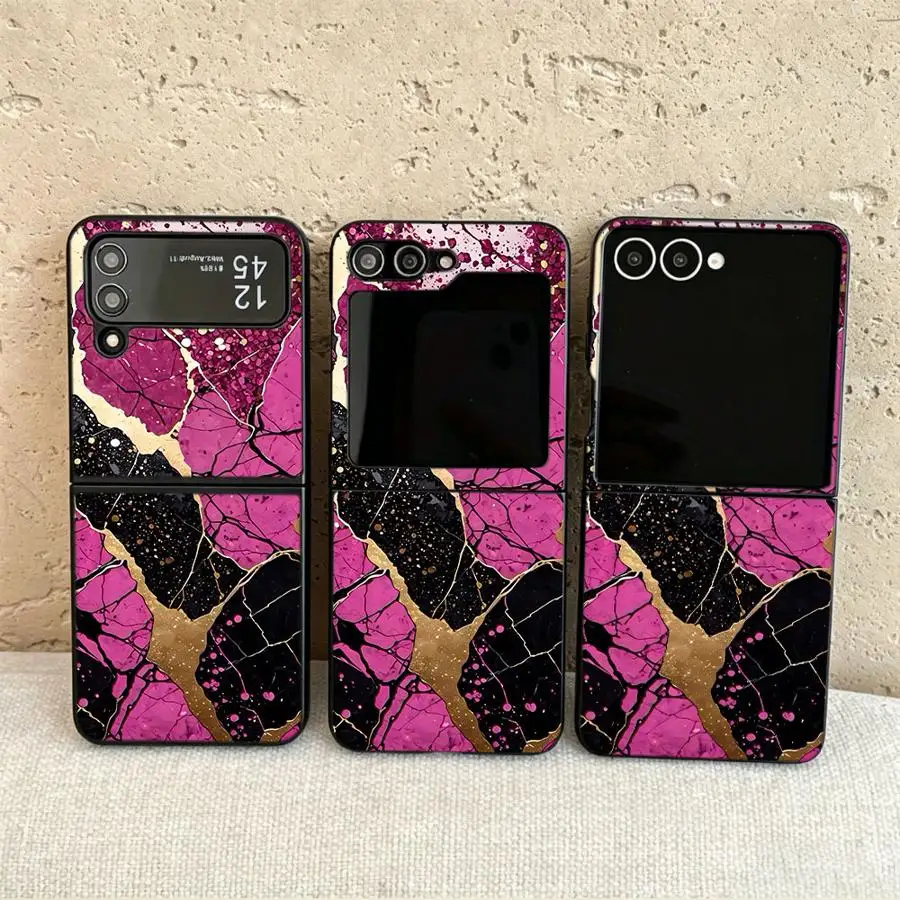 Pink Black Marble Back Phone Cover Funda Case for Samsung Galaxy Flip3 Flip7 FE Flip6 Flip5 Z Flip 7 6 5 4 3 Flip4