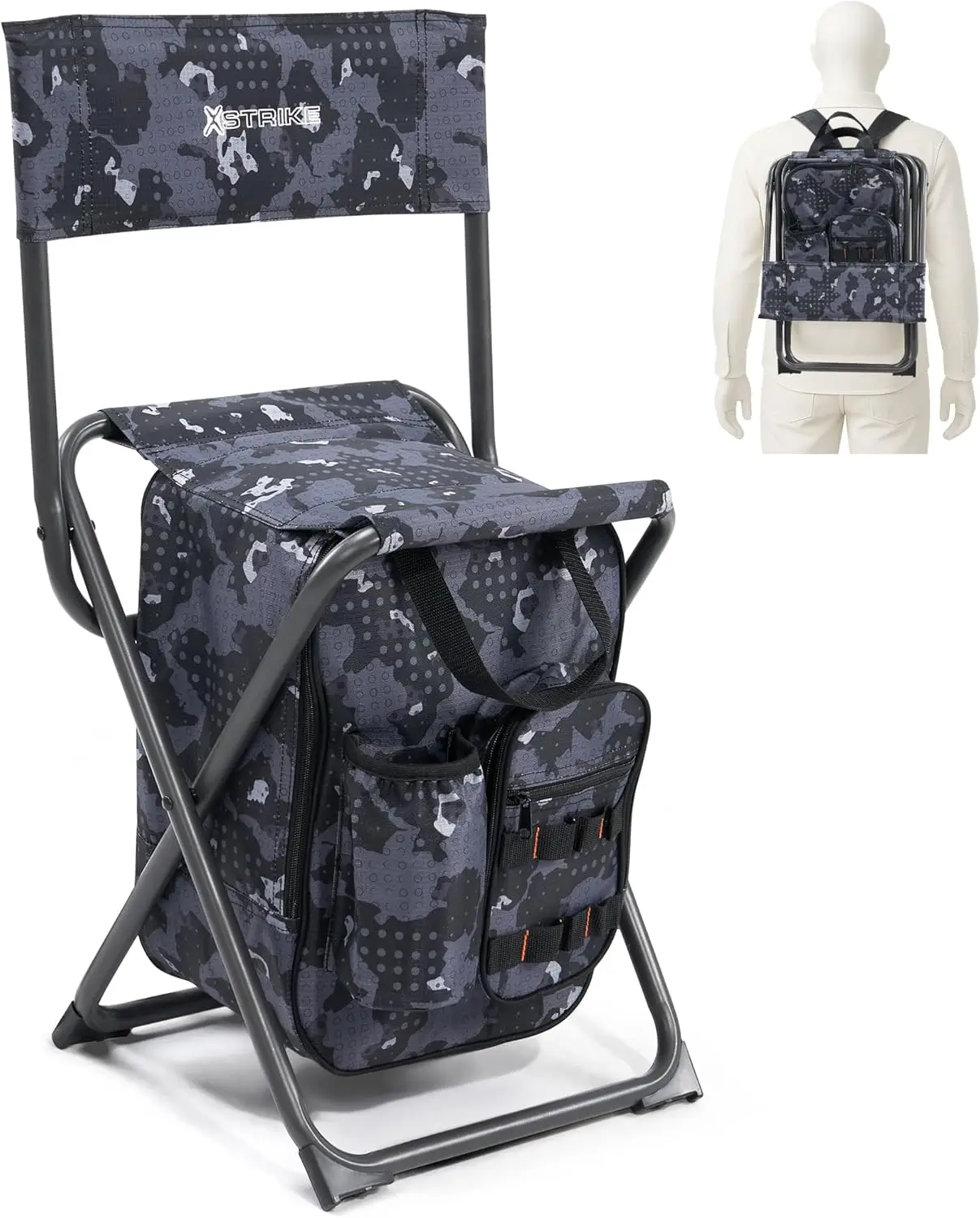 

Portable Folding Backpack Fishing Chair with Cooler and Backrest, Lightweight Camping Stool for Adults up to 350 lbs