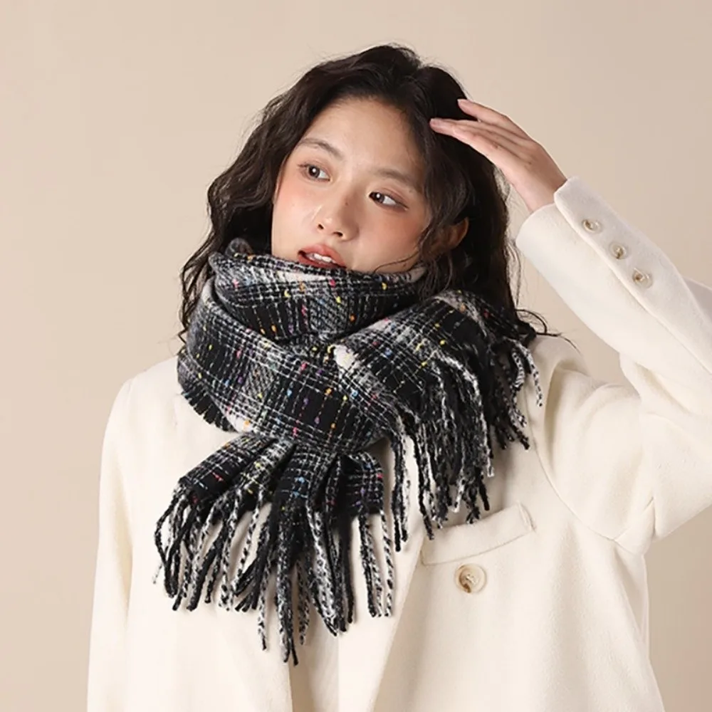 

Повседневный зимний теплый клетчатый шарф, толстые мягкие длинные шарфы с кисточками, ветрозащитные красочные женские шарфы в горошек и накидка