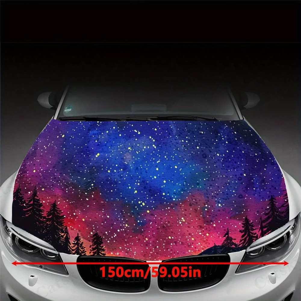Galaxy Mountain Car Hood Protector - Watercolor Wind Starry Sky Design, High Quality Vinyl, Weatherproof Outdoor Decals, Car Ext