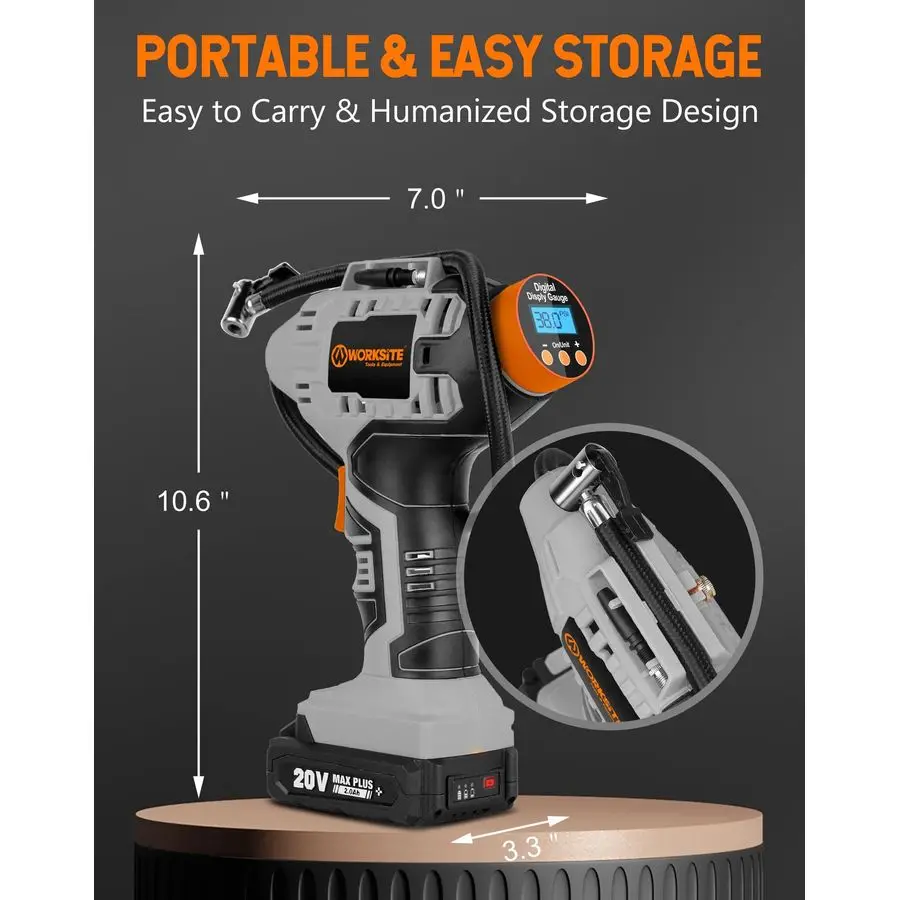 منفاخ إطارات لاسلكي ضاغط هواء، مضخة هواء محمولة محمولة، مضخة إطارات سيارة تعمل بالبطارية مع محول طاقة سيارة 12 فولت Digita