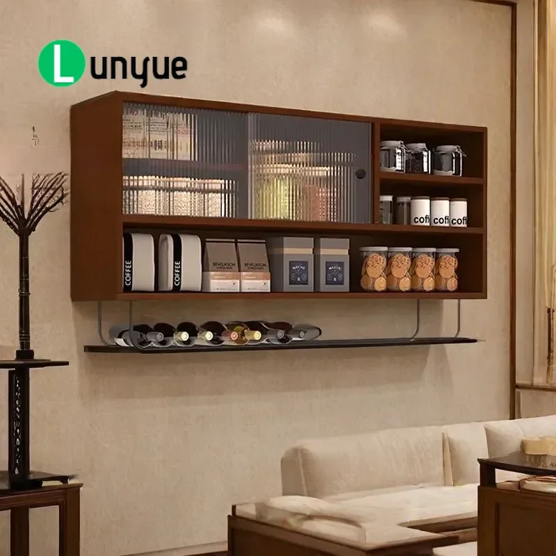 Solid Wood Wall Mounted Hanging Cabinet Retro Upper Storage Unit for Kitchen Balcony Home Organization Durable Space Saving