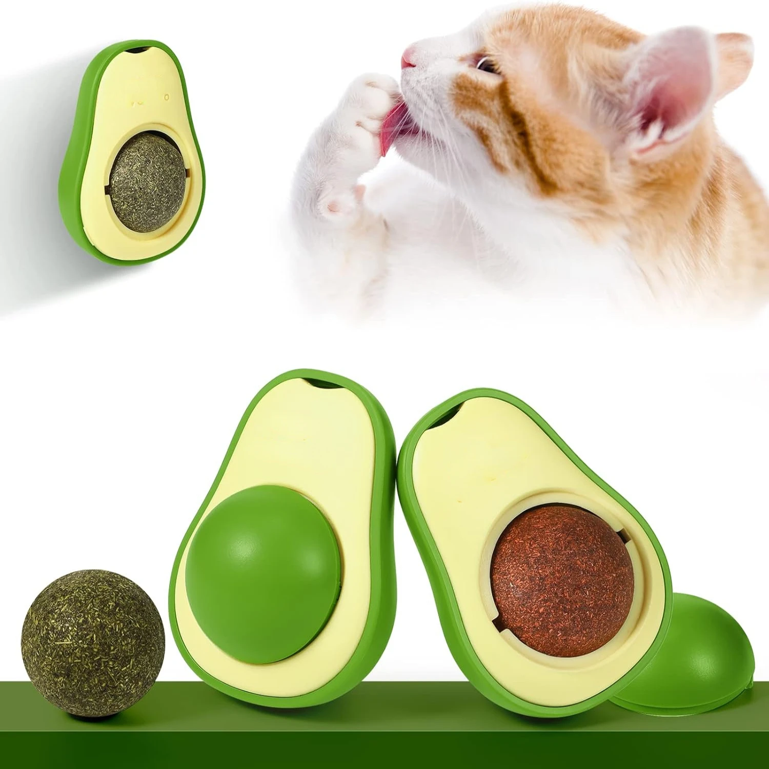 Enhancing Dental Care and Hygiene with Engaging Rotating Interactive Avocado Wall Toy for Cats - Irresistible Catnip-Infused Sna