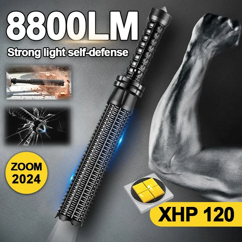 8800LM Baseball Bat Flashlight Self Defense LED Flashlight Zoom 18650 Rechargeable Lamp Tactical Emergency Torch Outdoor Patrol