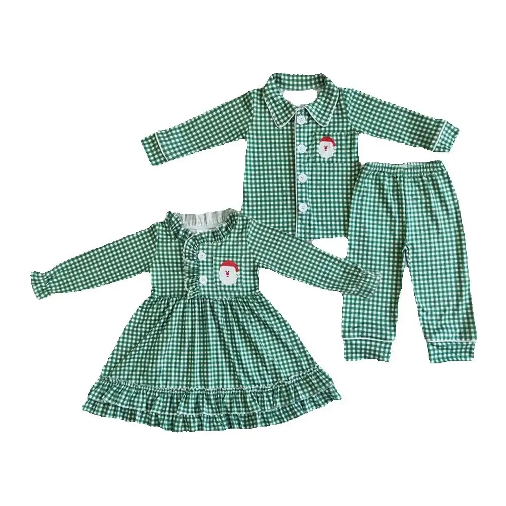 

Sibling Baby Boys Girls Green Plaid Santa Christmas Gowns Pajamas Sets
