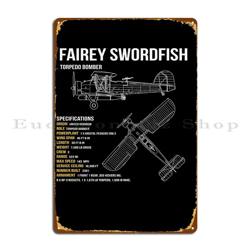 Fairey Swordfish Torpedo Bomber Aircraft Airplane Metal Sign Print Living Room Club Designing Wall Decor Tin Sign Poster