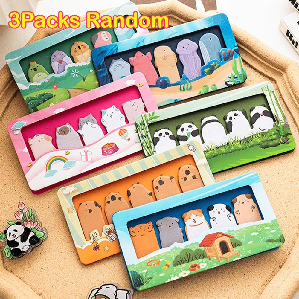 Random 3Packs Animal Sticky Notes Fun Animal Sticky Notes Pads Bulk Cartoon Memo Self Adhesive Gift for Veterinary Tab