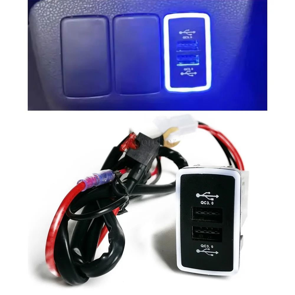 1PC Blue LED Car Charger Socket Dual QC3.0 USB Charging Outlet Power Adapter Phone Fit for Honda Civic 2008-2013 Accessories