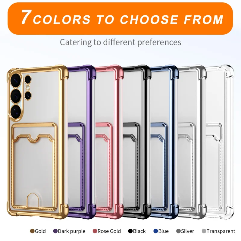 Luxury Plating Clear Card Holder Case For Samsung Galaxy S26 S25 Ultra S24 S23 FE Plus Shockproof Wallet Slot Cover