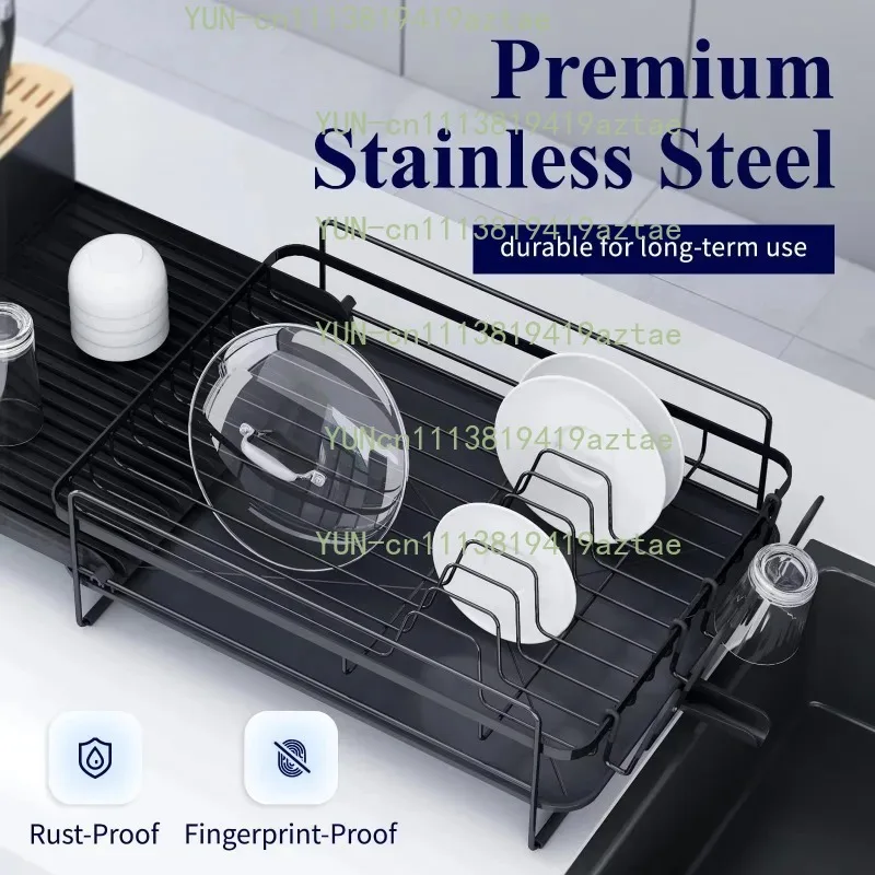 Extendable Black Dish Drying Rack Universal Kitchen‑Counter Storage Organizer Household Practical Accessory