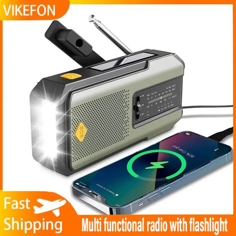 

Multifunctional Solar Hand Crank Radio FM AM WB NOAA Weather Radio 2000mAh USB Charging Emergency LED Flashlight Power Ban