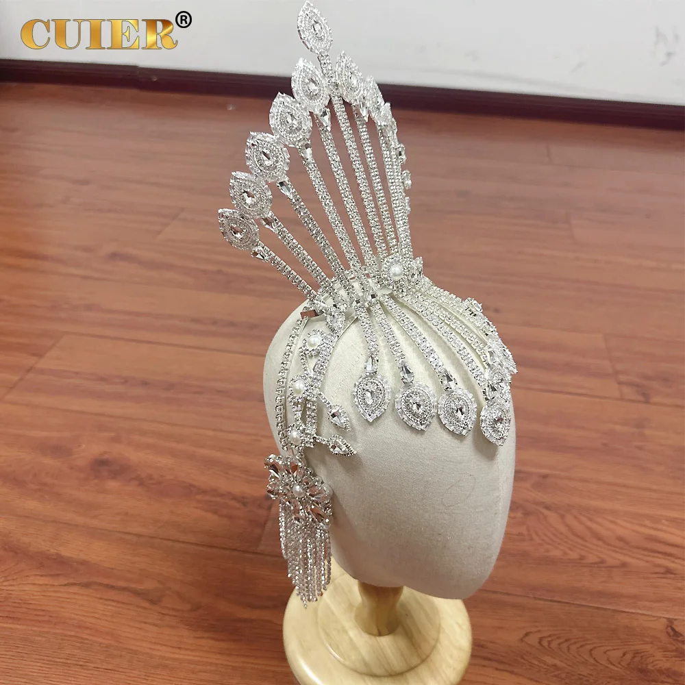 عصابة شعر رائعة بشراشيب على الوجهين من CUIER للنساء، غطاء رأس للفتيات لعرض ملكة السحب لمرحلة عرض الأزياء