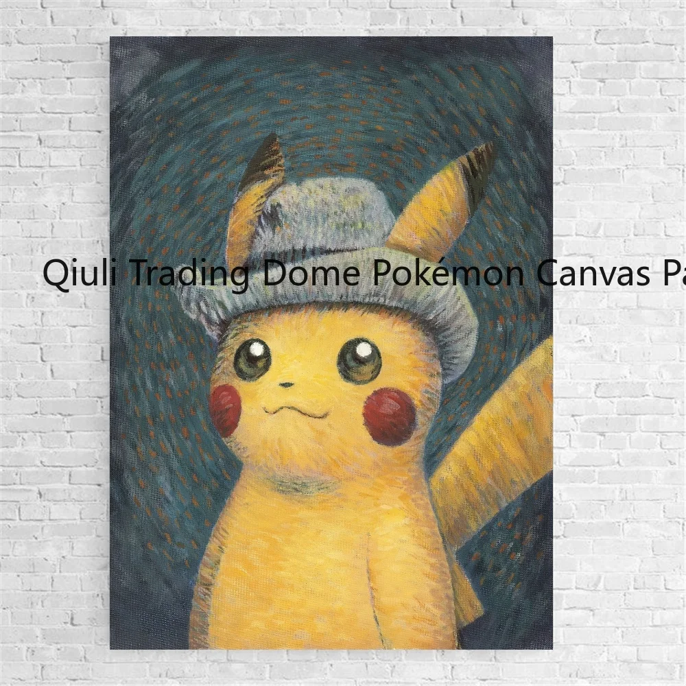 Van Gogh Museum Pokemon Anime Figures Pikachu Watercolor Painting Canvas Posters and Prints Wall Art Picture Home Decor Gifts