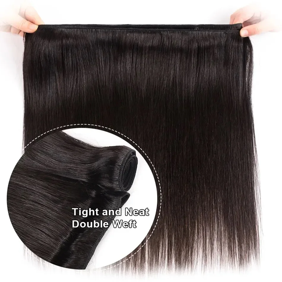 Mèches Brésiliennes Remy Lisses 3/4 Naturelles Noires 28 30 32 Pouces, Extensions de Cheveux à Double Trame pour Femme, 100%