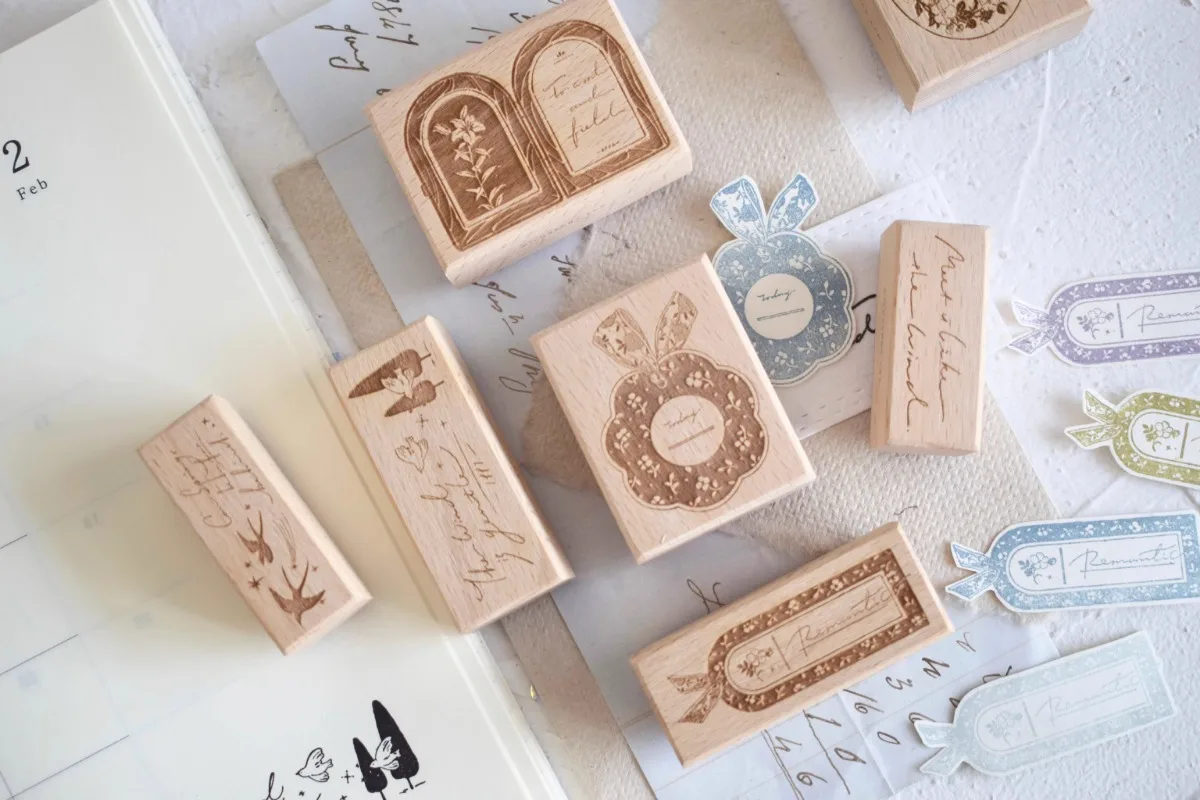 Vintage Lily Rose Floral Frame Fly Bird Wooden Rubber Stamp Set DIY Scrapbooking Photo Album Card Making Material Wood Seals