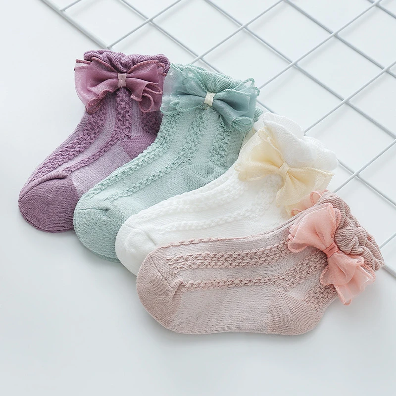 Girls' Socks Spring Autumn Winter Korean Edition Bow Tie Children's Lace Sock Lace Baby Princess Sock Student Baby Socks