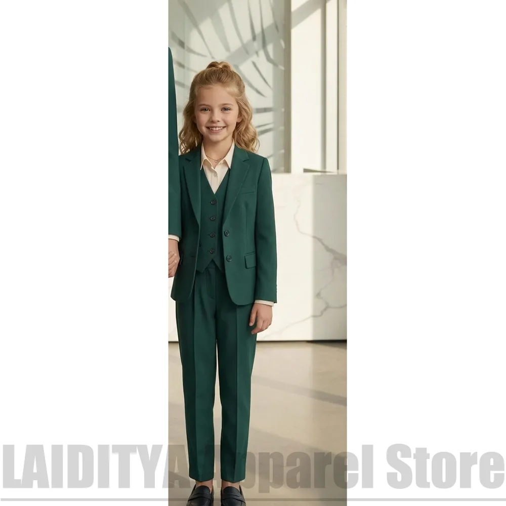 Chic Girls 3 Piece Suit Set Single Breasted Blazer Vest Pants Solid Color Formal Casual Wedding Graduation Party Formal Outfit