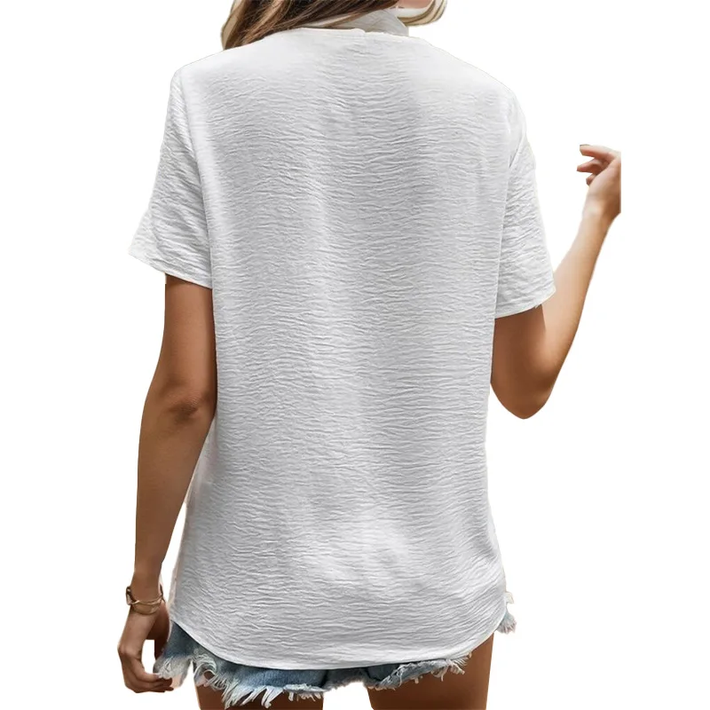 New Women Vintage Asymmetric Button white Shirt top Summer Fashion Short Sleeve Office Lady Blouse Solid Loose Tops Blusas