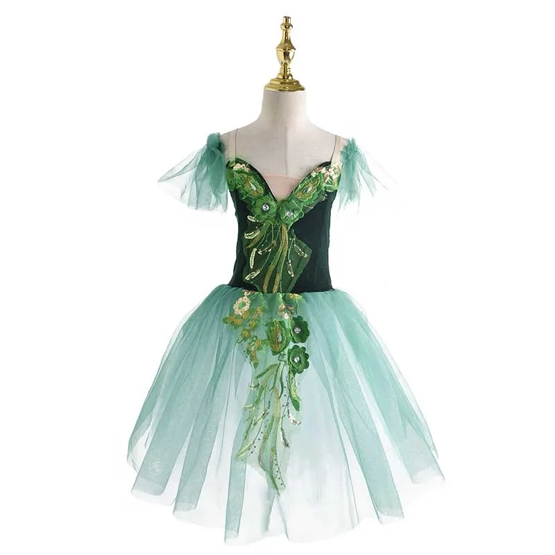 2024 Green Romantic Ballet tutu Dress for adult Professional competition Giselle Ballerina Women costume Ballet Long skirt