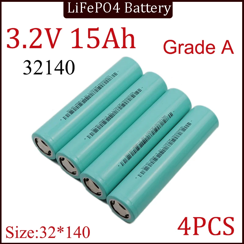 4pcs LiFePO4 Battery Cell, 3.2V, 32140, 15Ah, DIY, 4S, 8s, 12V, 24V Inverter, Electric Vehicle, Travel, Camping, Grade A