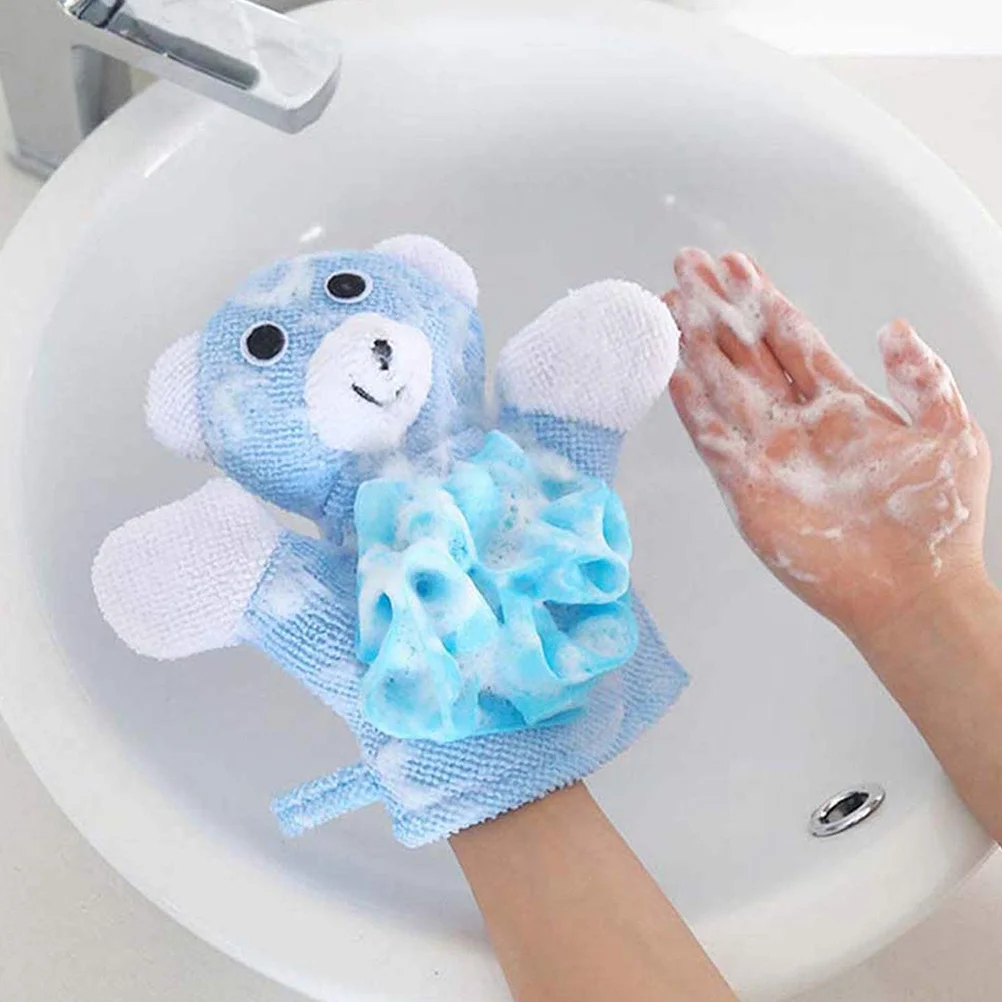 

4Pcs Baby Bath Scrub Gloves Cartoon Kids Exfoliating Shower Gloves for Body Arms Legs Chest Cleaning Comfortable Soft Skin-Safe