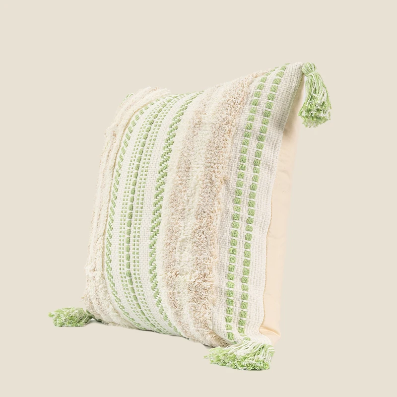 INS Nordic fringed tufted throw pillow student bedroom cotton linen fresh green soft upholstered cushion