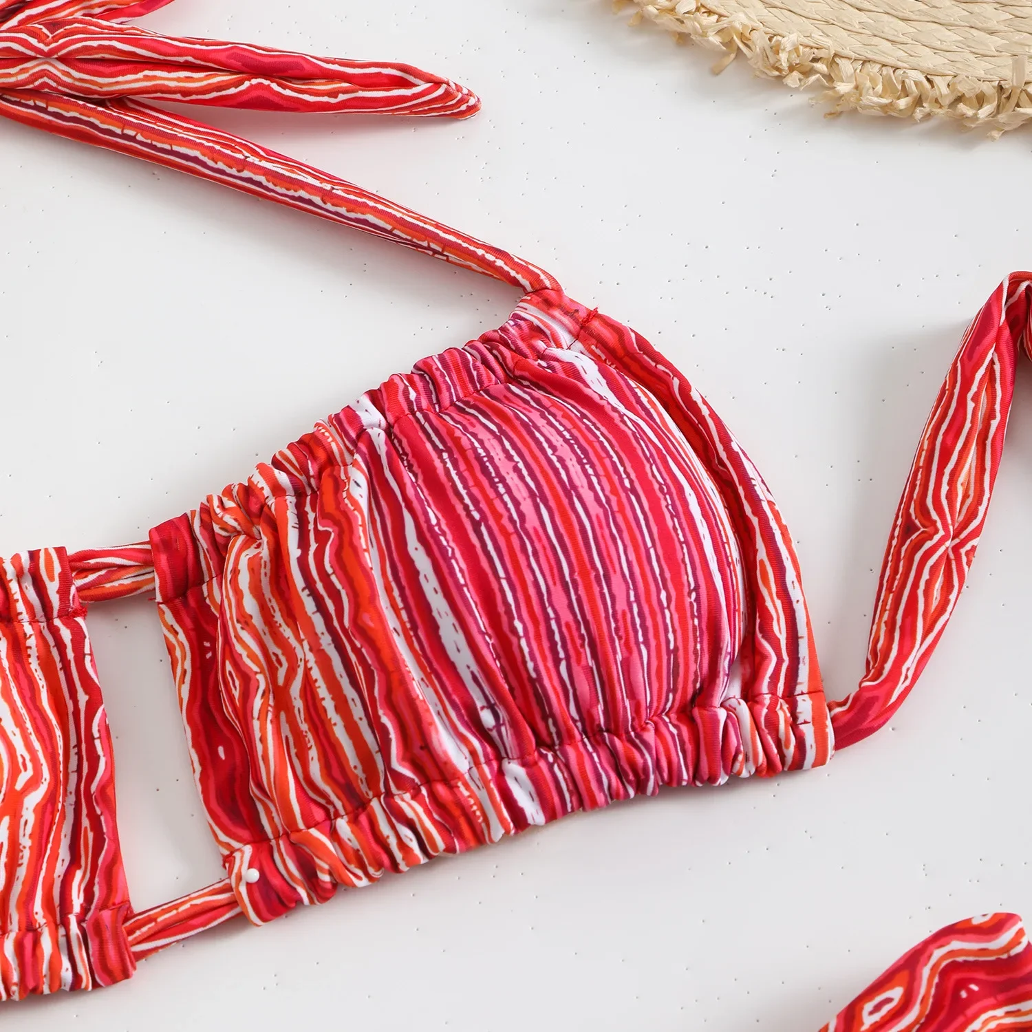 Sexy Bandeau Push Up Bikini Beach Swimwear Women Ruched String Swimsuit Printed Thong Bathing Suit Biquini Maillot De Bain Femme