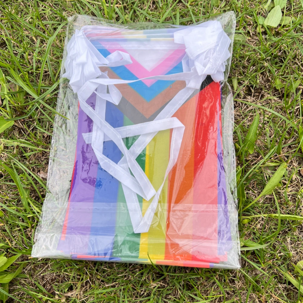 قوس قزح العلم 14x21cm20pcs سلسلة من أعلام مثلي الجنس فخر ثنائي الجنس مثليه Pansexual LGBT زينة الحفلات