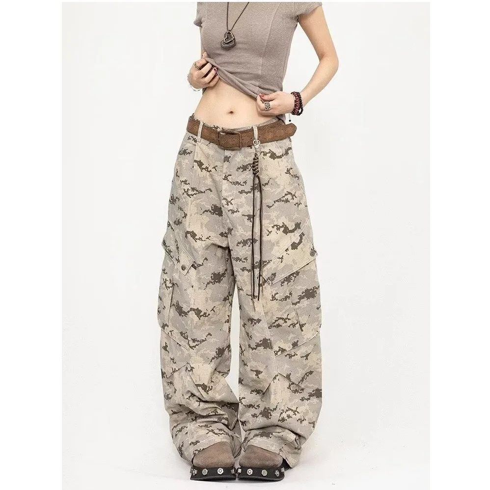 American Retro New Loose Cargo Pants Y2K Fashion Street Slim Women Jeans Female High Waisted Basic Chicly Straight Leg Pants