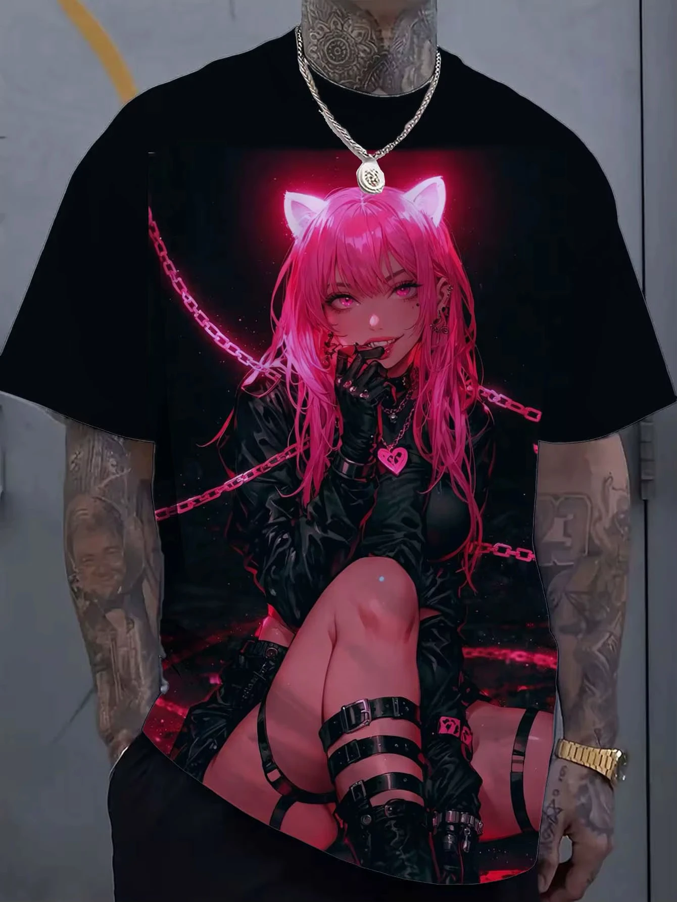 الكرتون مثير فتاة نمط ثلاثية الأبعاد مطبوعة تي شيرت رجالي المتضخم البلوز للرجال فتاة سيئة شخصية قميص قصير الأكمام تي شيرت #1