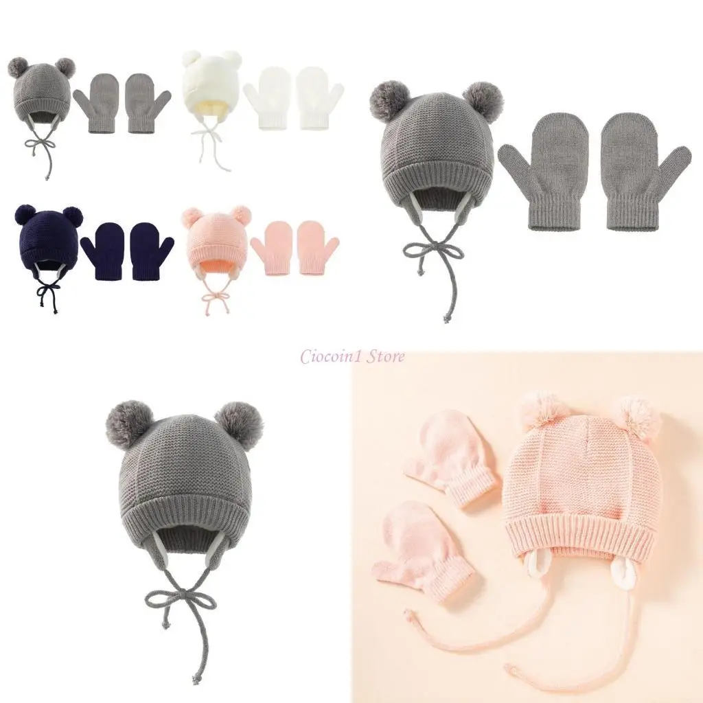 

Y1UB Зимний теплый ребенок с твердым цветом ушной шляп Gloves Set Mitue War Cap Mitten