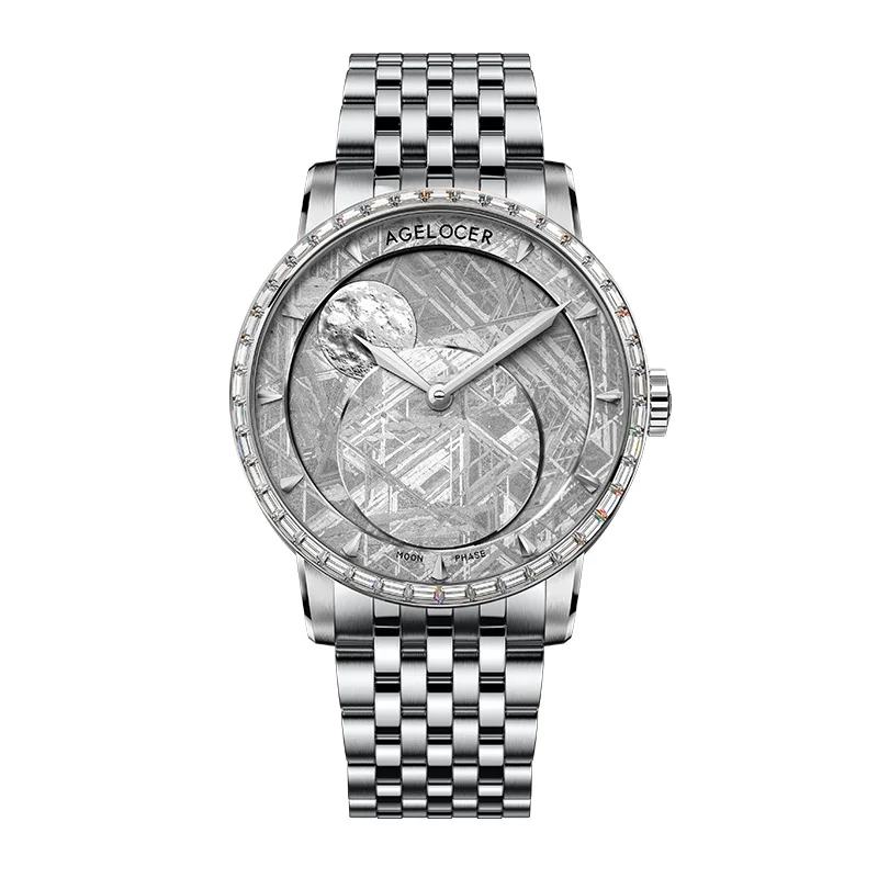 AGELOCER Original 29.51-Days Natural Meteorite Dial Moonphase Watch Diamond Watch Birthday Gift for Men