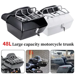 48L Motorcycle Trunk Rear Storage Box Tail Luggage Trunk Case Toolbox w/Backrest Pad Scooter Motorbike Universal