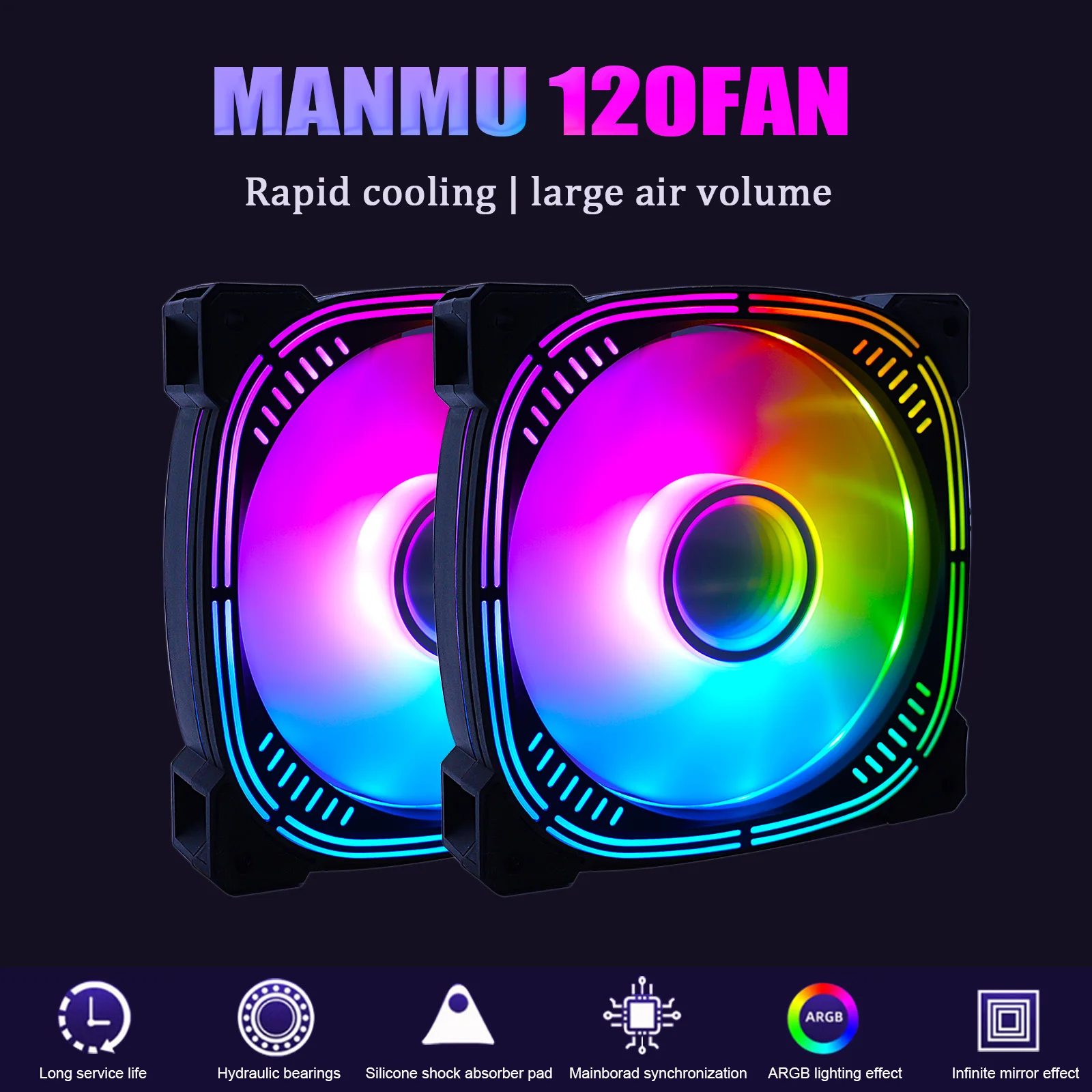 

Manmu pc Fan 120mm Argb Fan Casing Pc Computer Cooler Colorful LED PWM Fan for Desktop