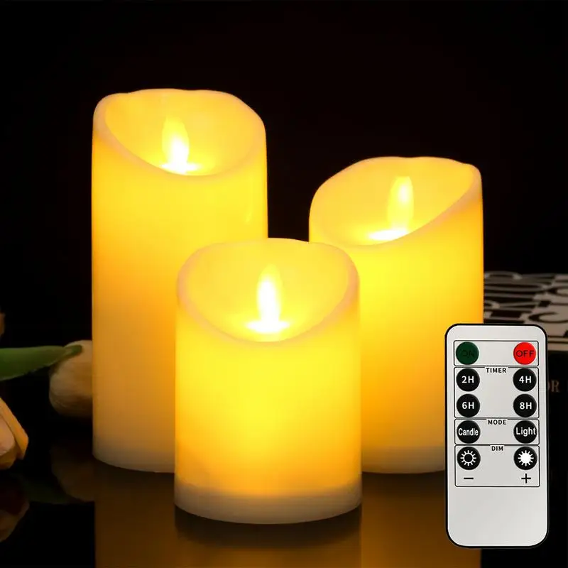 Battery Operated Candles 3X Led Flameless Battery Operated Candles With Remote Flameless Wax Pillar Candles Light Waterproof