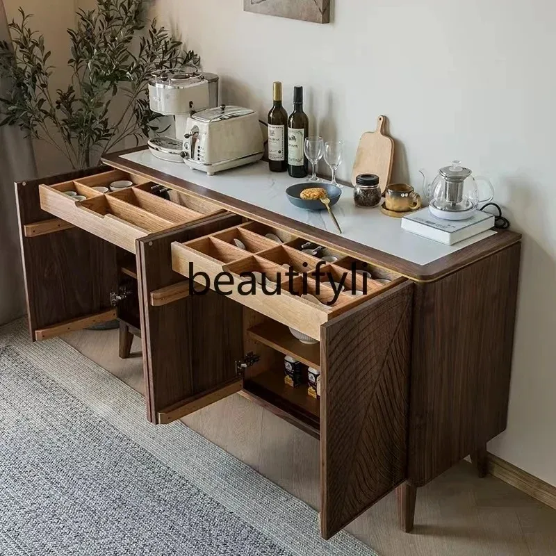 D2520 Black walnut slate dining side cabinet, cherry wood all solid wood multi-functional locker