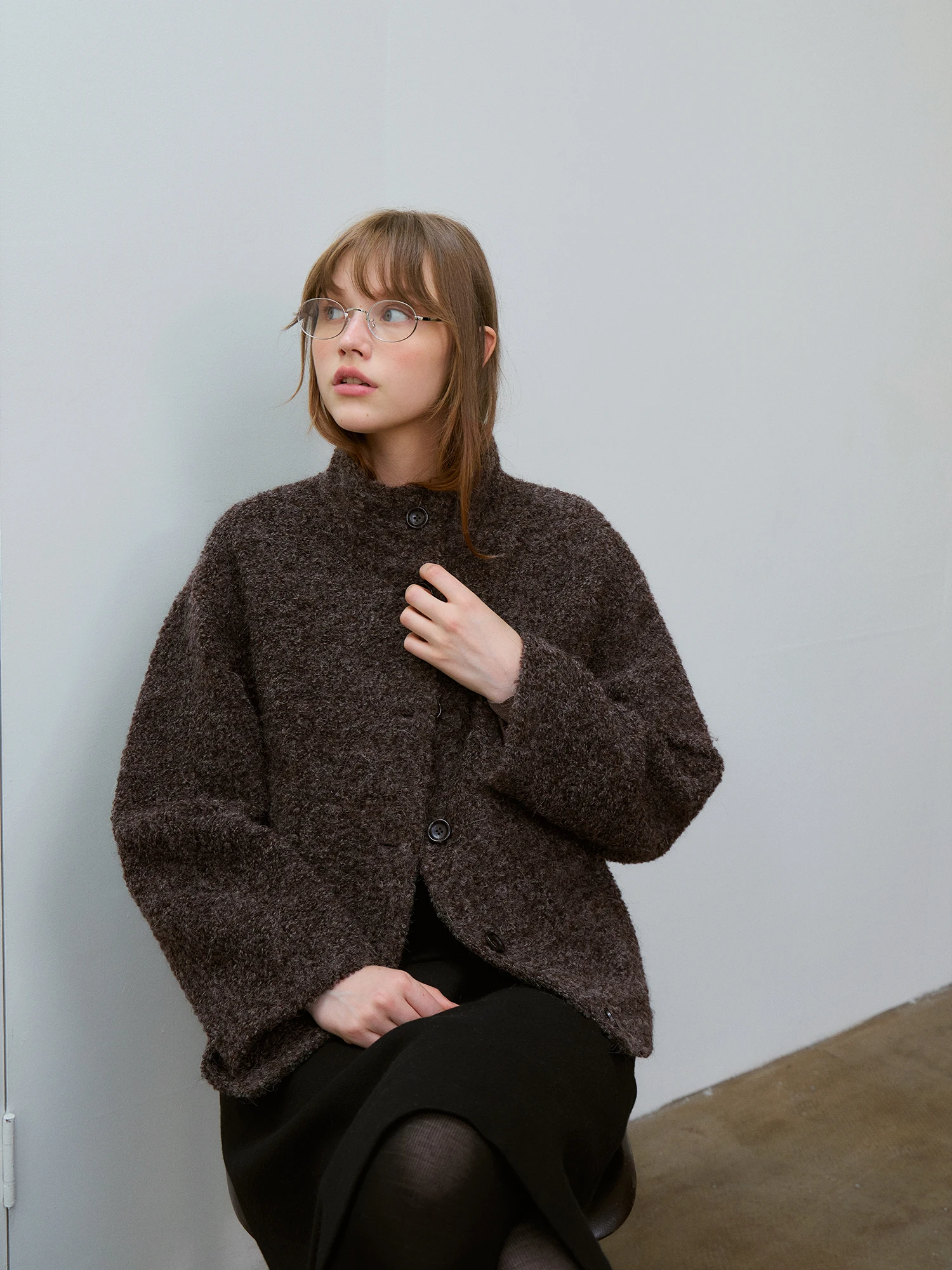 Xumooxii Alpaca Wool Blend Short Jacket Soft Fluffy Wide Shape Collarless Coat for Autumn And Winter Simple Style Online Excl...
