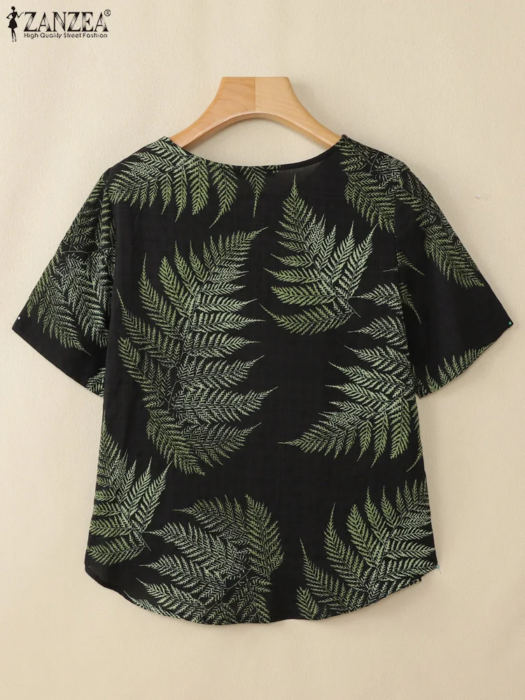 2025 Women Summer Floral Printed Blouse ZANZEA Casual O Neck Short Sleeve Holiday Shirt Thin Tops Female Work Blusas Oversize