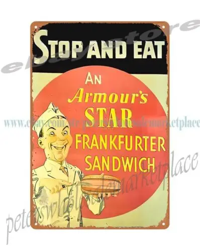 Armour's Star Frankfurter Sandwich metal tin sign plaque house decor stores